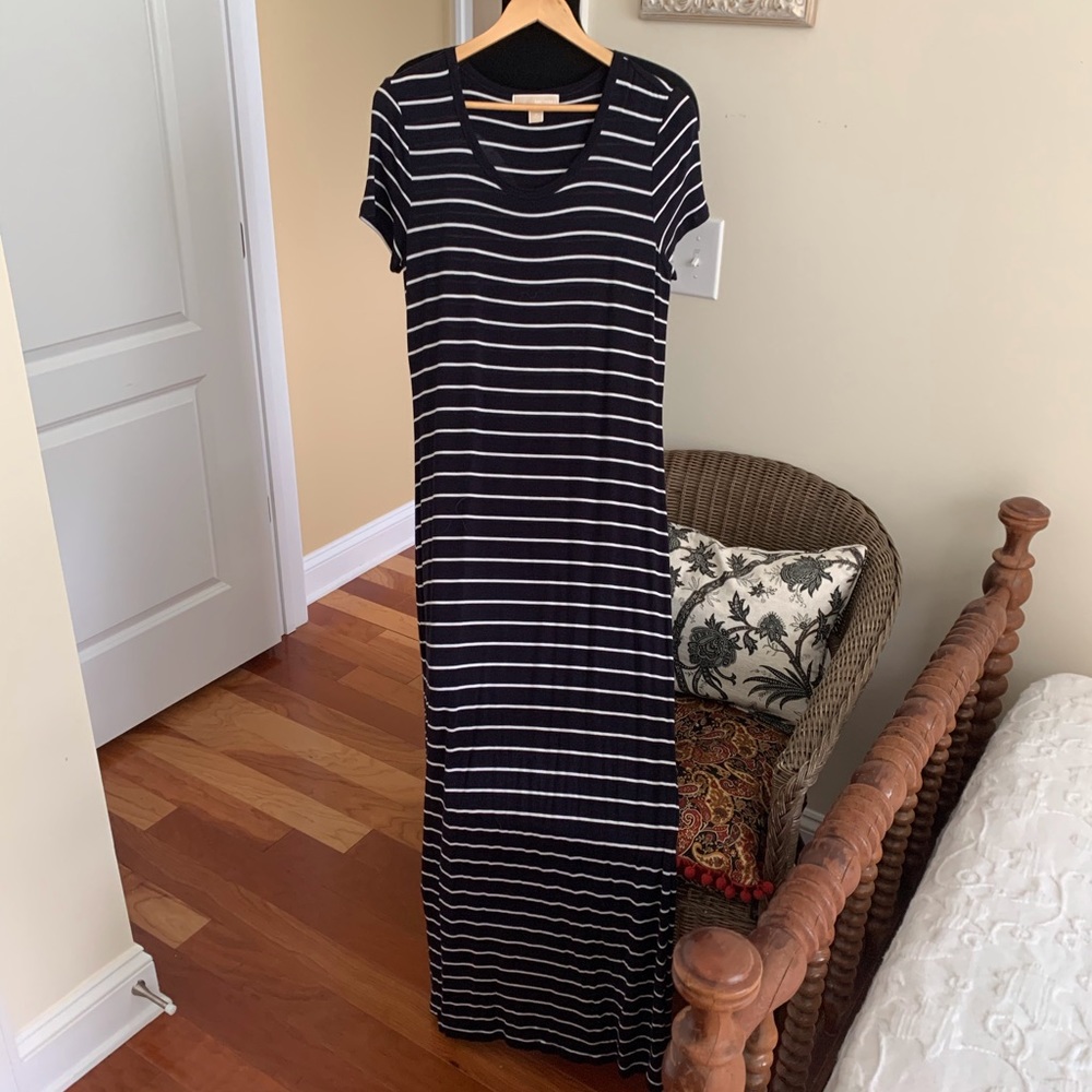 Michael Kors Navy and White Striped Maxi Dress